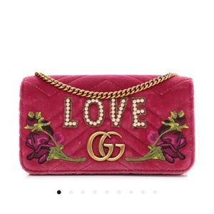 Gucci Velvet Love Embroidered GG Marmont Mini Bag Light Raspberry Rose